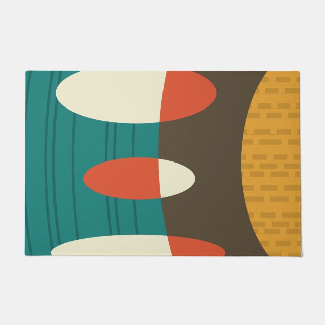 Mid Century Modern Abstract Vinyl Colourful Doormat (Front)