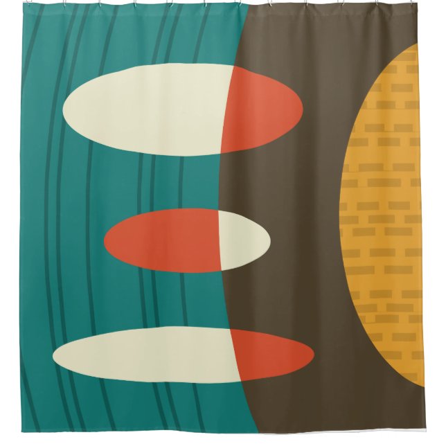 Mid Century Modern Abstract Vinyl Colourful Shower Curtain (Front)