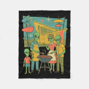 Mid Century Modern Alien Bbq Family Retro1950s Fleece Blanket