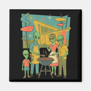 Mid Century Modern Alien Bbq Family Retro1950s Magnet