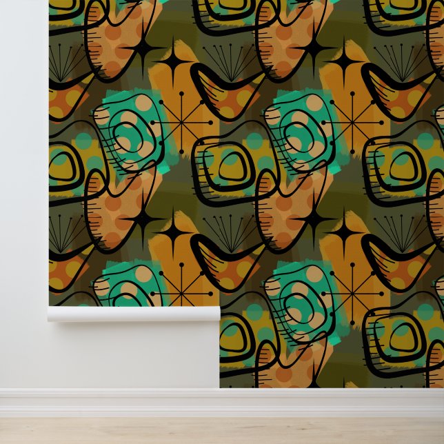 Mid Century Modern Aqua and Gold Vibes  Wallpaper (Application)