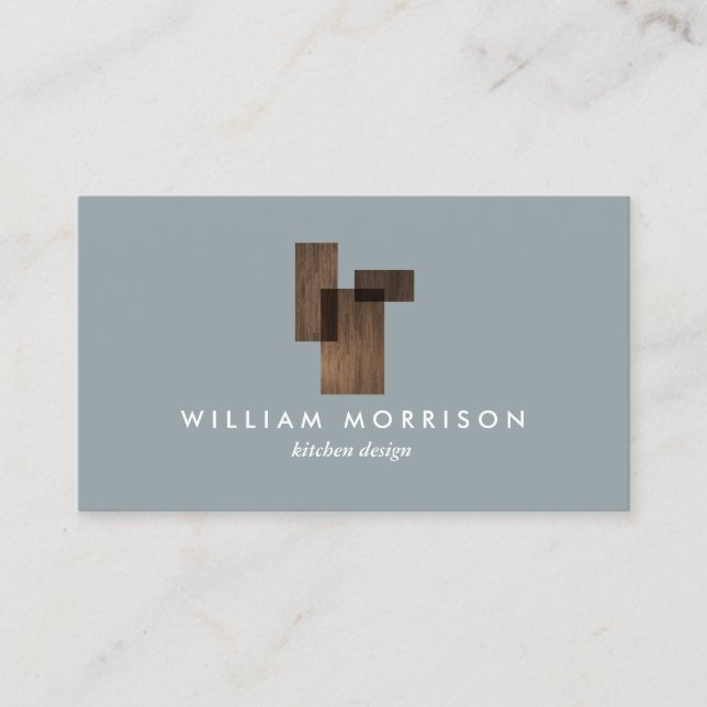 Mid-Century Modern Architectural Logo on Grey Business Card (Front)
