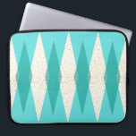 Mid Century Modern Argyle Laptop Sleeve<br><div class="desc">This Mid Century Modern Argyle Laptop Sleeve features a vibrant, turquoise background and a pattern of mod, translucent teal diamonds overlaying larger, vintage cream diamonds with gold colored, space age speckles. This minimalist inspired, deconstructed argyle is a simplistic throwback of the larger than life atomic era that dominated the decorating...</div>