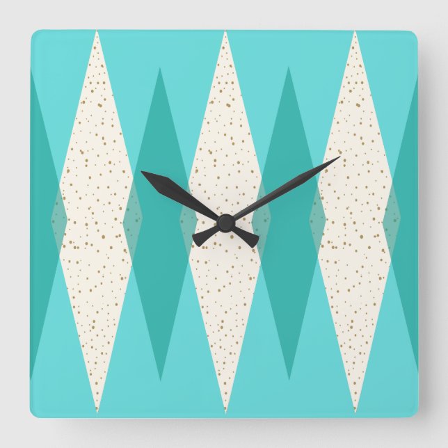 Mid Century Modern Argyle Square Wall Clock (Front)