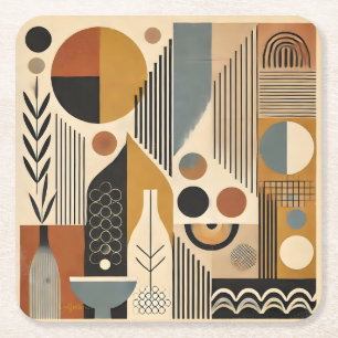 Mid Century Modern Art Autumn Harvest Square Paper Coaster
