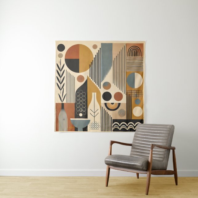 Mid Century Modern Art Autumn Harvest Tapestry (In Situ)