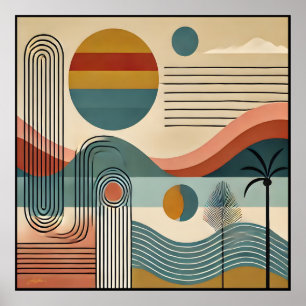 Mid Century Modern Art Beach Sunrise  Poster