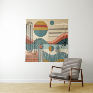 Mid Century Modern Art Beach Sunrise Tapestry