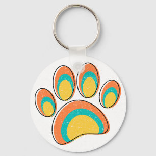 Mid Century Modern Art Dog Paw Prints Custom Key Ring