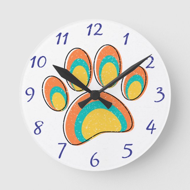 Mid Century Modern Art Dog Paw Prints Custom Round Clock (Front)
