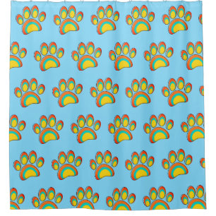 Mid Century Modern Art Dog Paw Prints Custom Shower Curtain