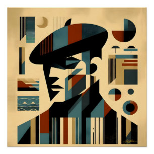Mid Century Modern Art Man Wearing A Beret Poster