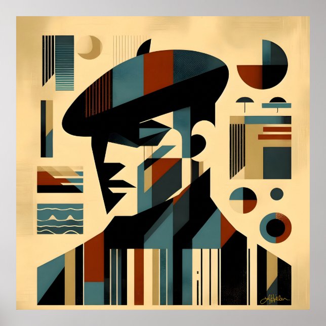 Mid Century Modern Art Man Wearing A Beret Poster (Front)