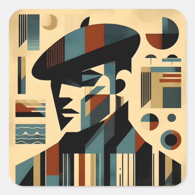 Mid Century Modern Art Man Wearing A Beret Square Sticker (Front)
