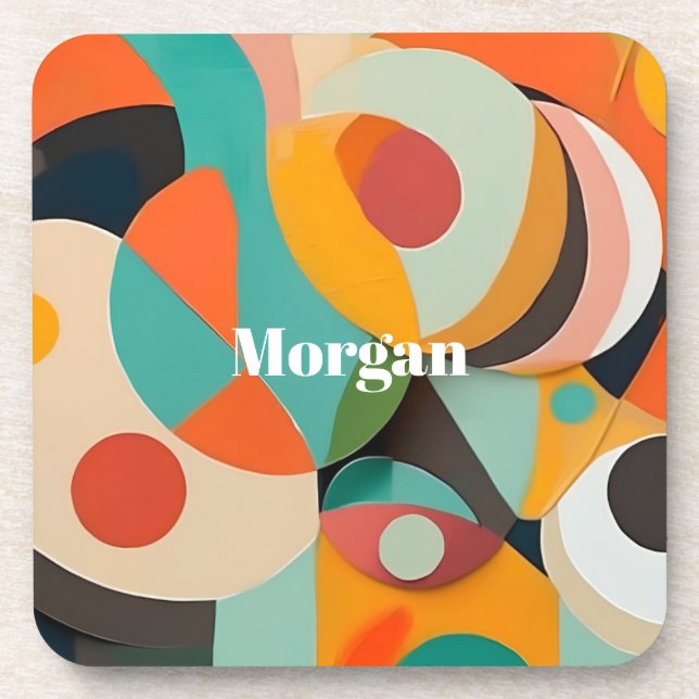 Mid Century Modern Art Monogram or Name, Geometric Coaster (Front)