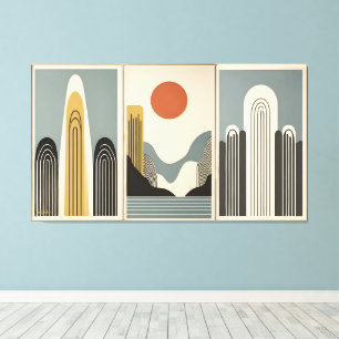 Mid Century Modern Art Mountain Lake Sunrise Canvas Print