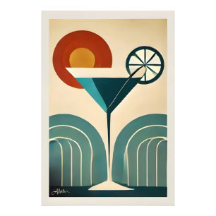 Mid Century Modern Art Mountain Sunrise Martini Photo Print