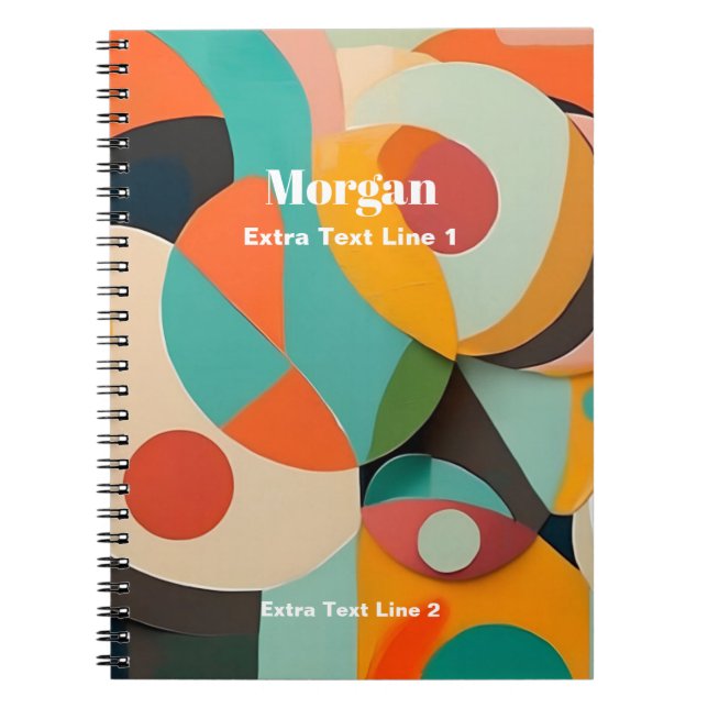 Mid Century Modern Art, Name & 2 Text Lines Notebook (Front)