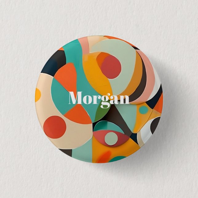 Mid Century Modern Art, Name or Monogram Geometric 3 Cm Round Badge (Front)