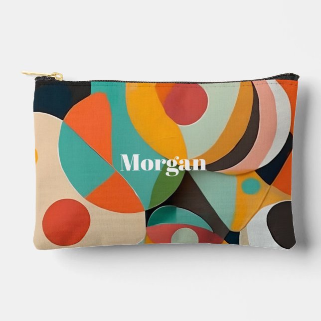 Mid Century Modern Art, Name or Monogram Geometric Accessory Pouch (Front)