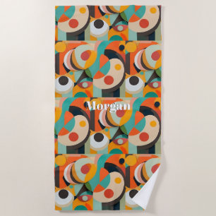 Mid Century Modern Art, Name or Monogram Geometric Beach Towel