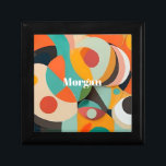 Mid Century Modern Art, Name or Monogram Geometric Gift Box<br><div class="desc">A Mid Century modern painting in various geometric shapes in red,  teal,  orange,  black and green with bold white name or monogram.</div>