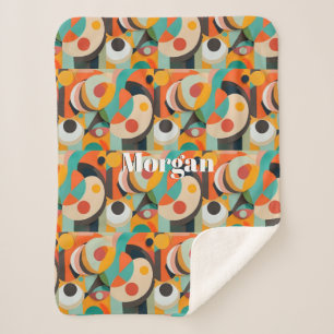 Mid Century Modern Art, Name or Monogram Geometric Sherpa Blanket