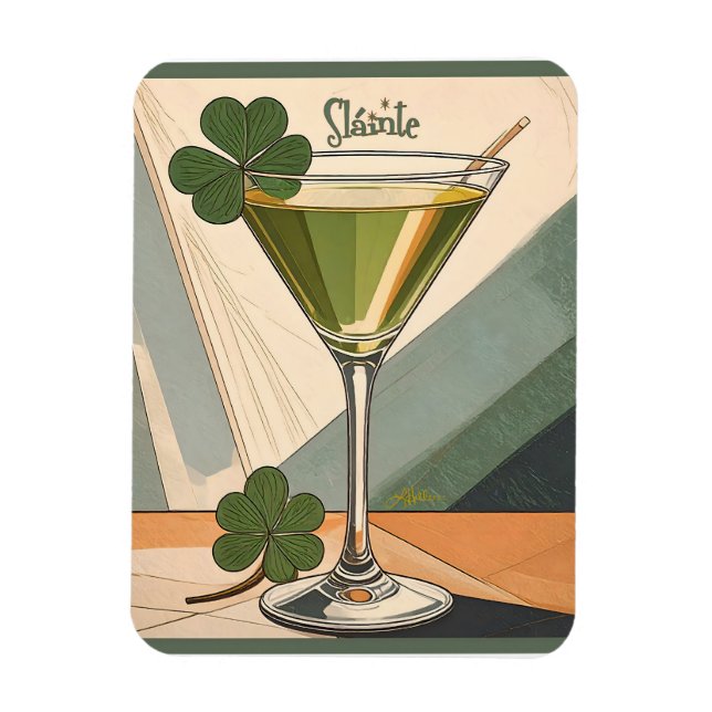 Mid Century Modern Art Shamrock Martini Sláinte!  Magnet (Vertical)