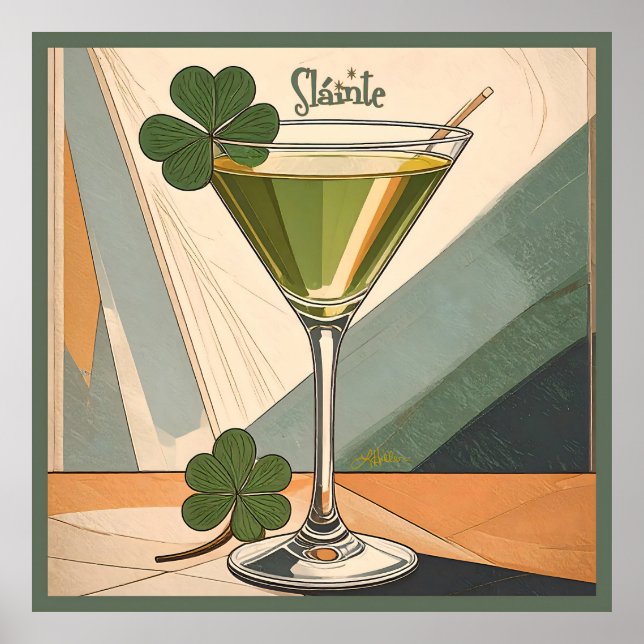 Mid Century Modern Art Shamrock Martini Sláinte!  Poster (Front)