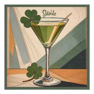 Mid Century Modern Art Shamrock Martini Sláinte!  Poster