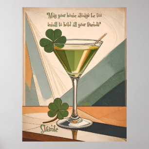 Mid Century Modern Art Shamrock Martini Sláinte! Poster