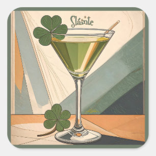 Mid Century Modern Art Shamrock Martini Sláinte!  Square Sticker