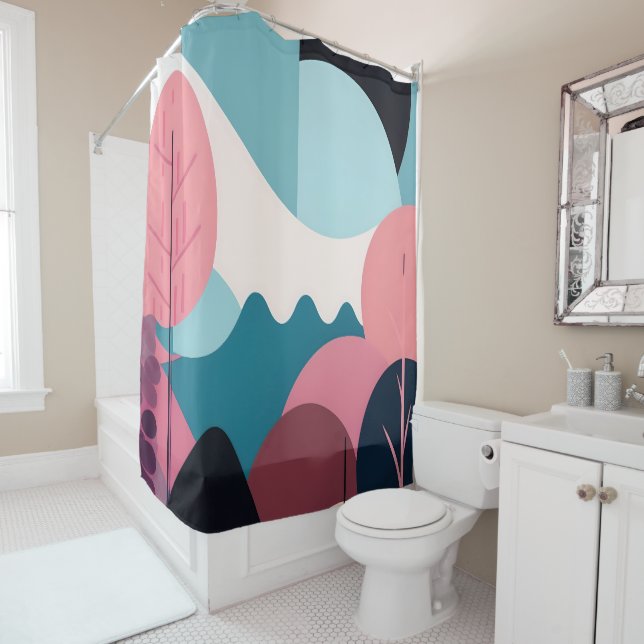 Mid-Century Modern Art Shower Curtain (In Situ)