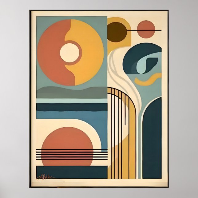 Mid Century Modern Art Sunrise Sunset Poster (Front)