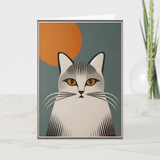 Mid Century Modern Art The Grey Cat Card (Front)