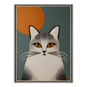 Mid Century Modern Art The Grey Cat Poster