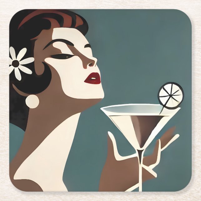 Mid Century Modern Art The Martini DIva Square Paper Coaster (Front)