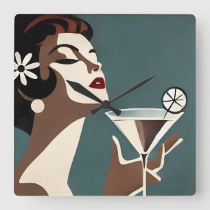 Mid Century Modern Art The Martini DIva Square Wall Clock