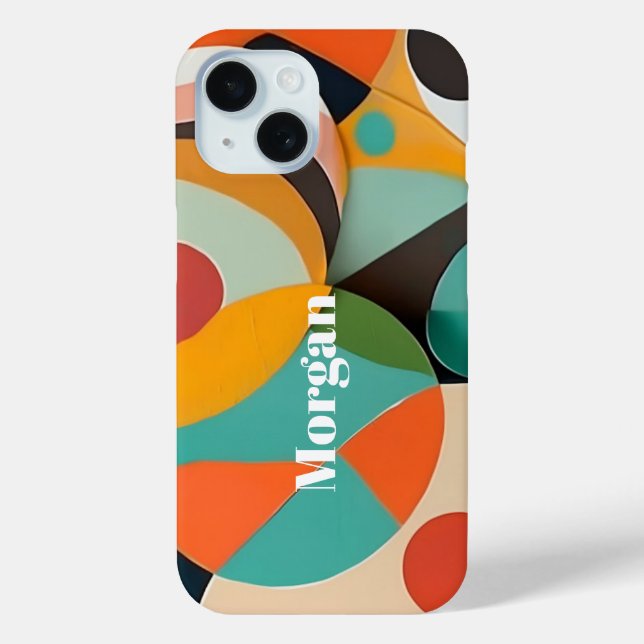 Mid Century Modern Art, Vertical Name, Geometric Case-Mate iPhone Case (Back)
