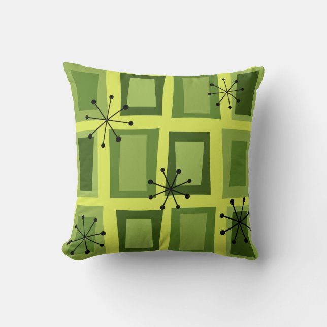 Mid Century Modern Art 'Wonky Doors' Chartreuse Cushion (Front)