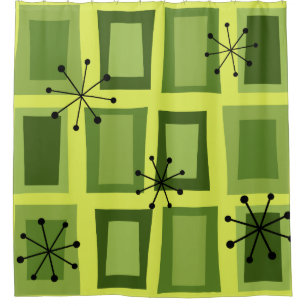 Mid Century Modern Art 'Wonky Doors' Chartreuse Shower Curtain
