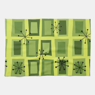 Mid Century Modern Art 'Wonky Doors' Chartreuse Tea Towel