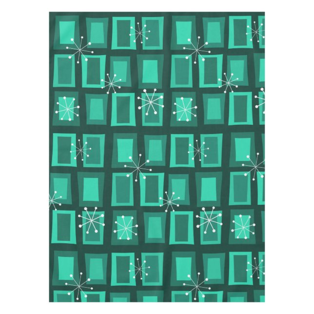 Mid Century Modern Art 'Wonky Doors' Dark Teal Tablecloth (Front)