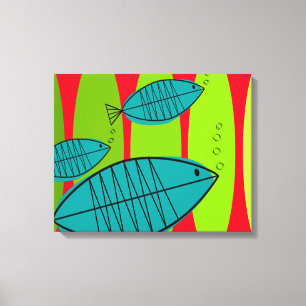 Mid Century Modern Artsy 3 Fish Swimming Canvas Print
