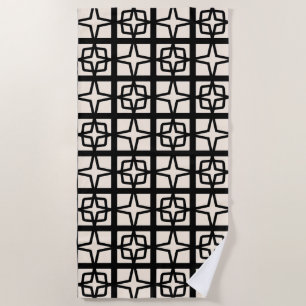 Mid Century Modern Atomic 1950s Retro Black Cream Beach Towel