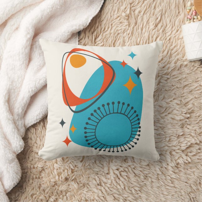 Mid Century Modern Atomic Age 14 Blue, Red, Orange Cushion (Blanket)