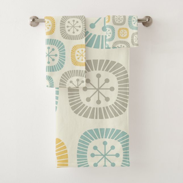 Mid Century Modern Atomic Age Abstract Pattern Bath Towel Set (Insitu)