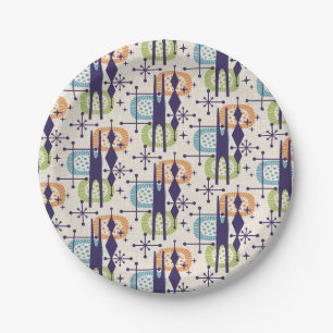 Mid Century Modern Atomic Age Abstract Pattern Paper Plate