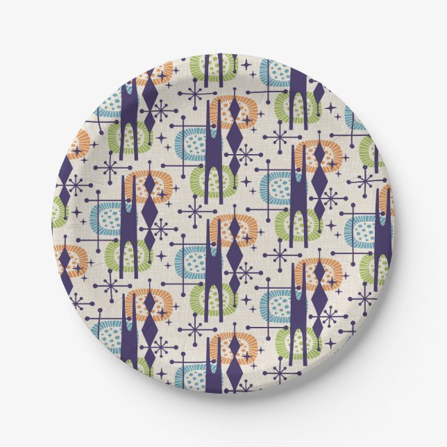 Mid Century Modern Atomic Age Abstract Pattern Paper Plate (Front)