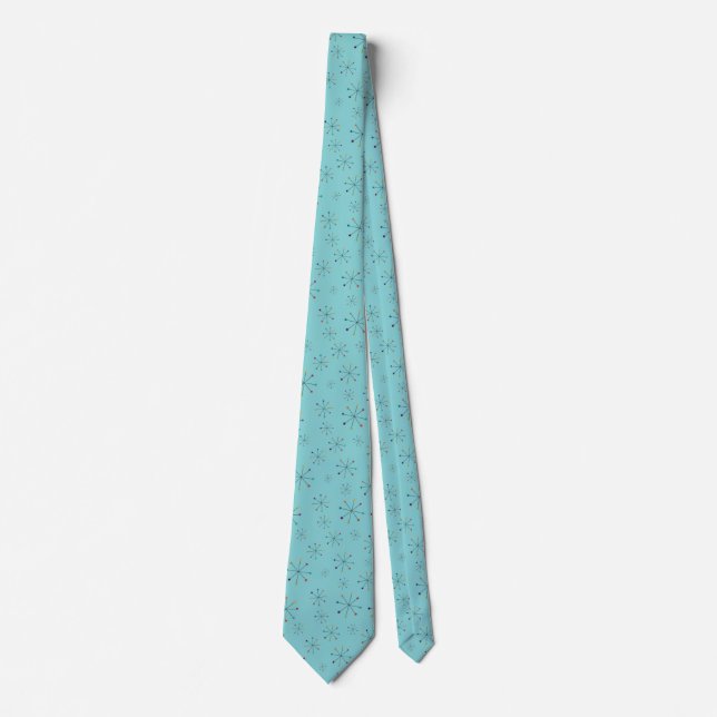 Mid-Century Modern Atomic Age Aqua Blue Pattern Tie (Front)